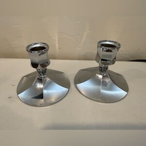 Vintage Irvinware Set of 2 Candlesticks 3” Chrome Silver Colored Made In USA